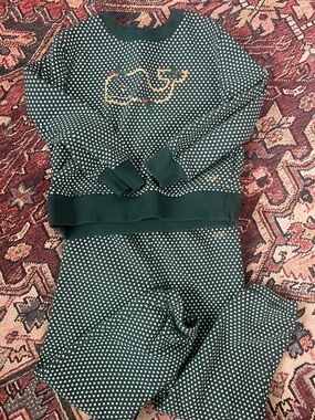 Vineyard Vines jogger set  Green Polka Dot Pajama Set with Whale Embroidery